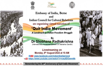 Virtual Narration of 'Quit India Movement' by eminent Gandhian, Dr. Shobhana Radhakrishna on 08 August 2022.